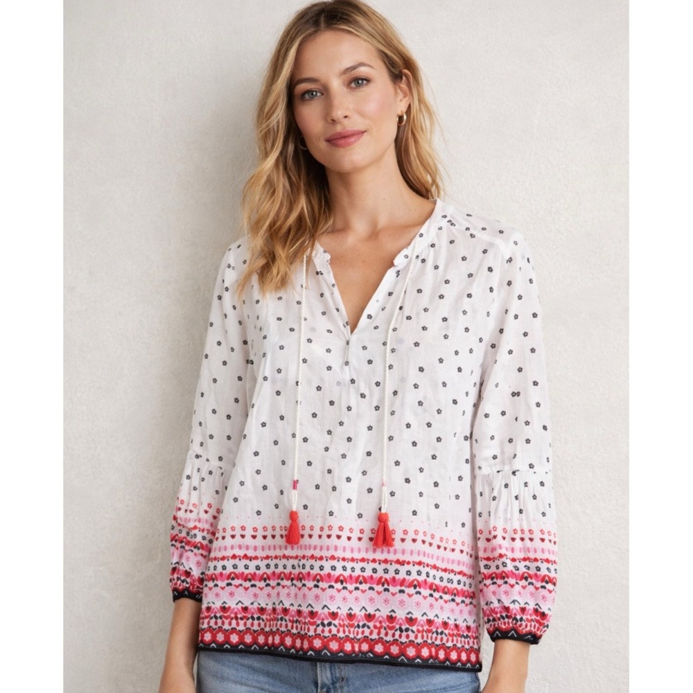 Boden Emma Gauzy Tie-Neck Top Blouse in Creamy Ivory White